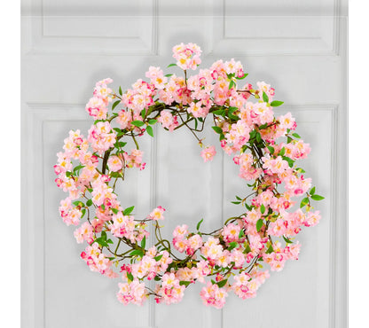 Nearly Natural 30" Artificial Pink Cherry Blossom Wreath